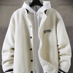 Men Letter Patched Button Front Jacket Without Sweatshirt